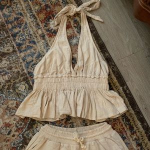 Two Piece Beige Linen Set